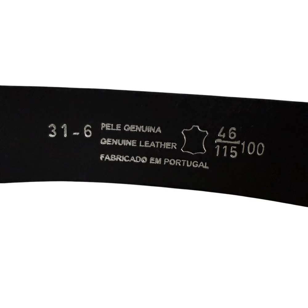 Pele Genuina Men's Belt Sz 46 Black Leather Gold-Tone Buckle Basic Vintage